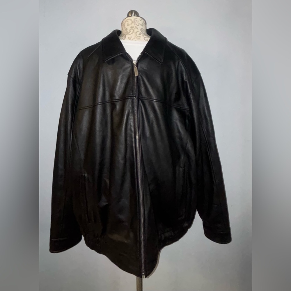 Roundtree & Yorke Genuine Leather Bomber Jacket Full Zip Classic Black 3XT